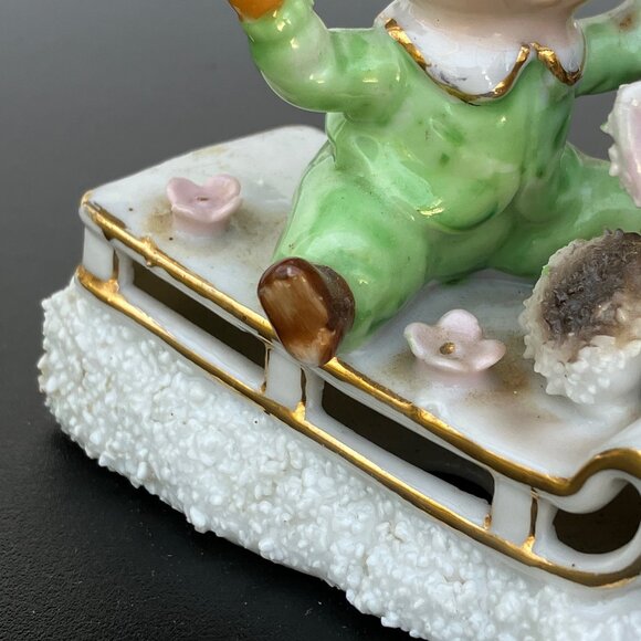 UCAGCO Japan Porcelain Sugared Sledding Boy with Puppy Figurine - Picture 5 of 12